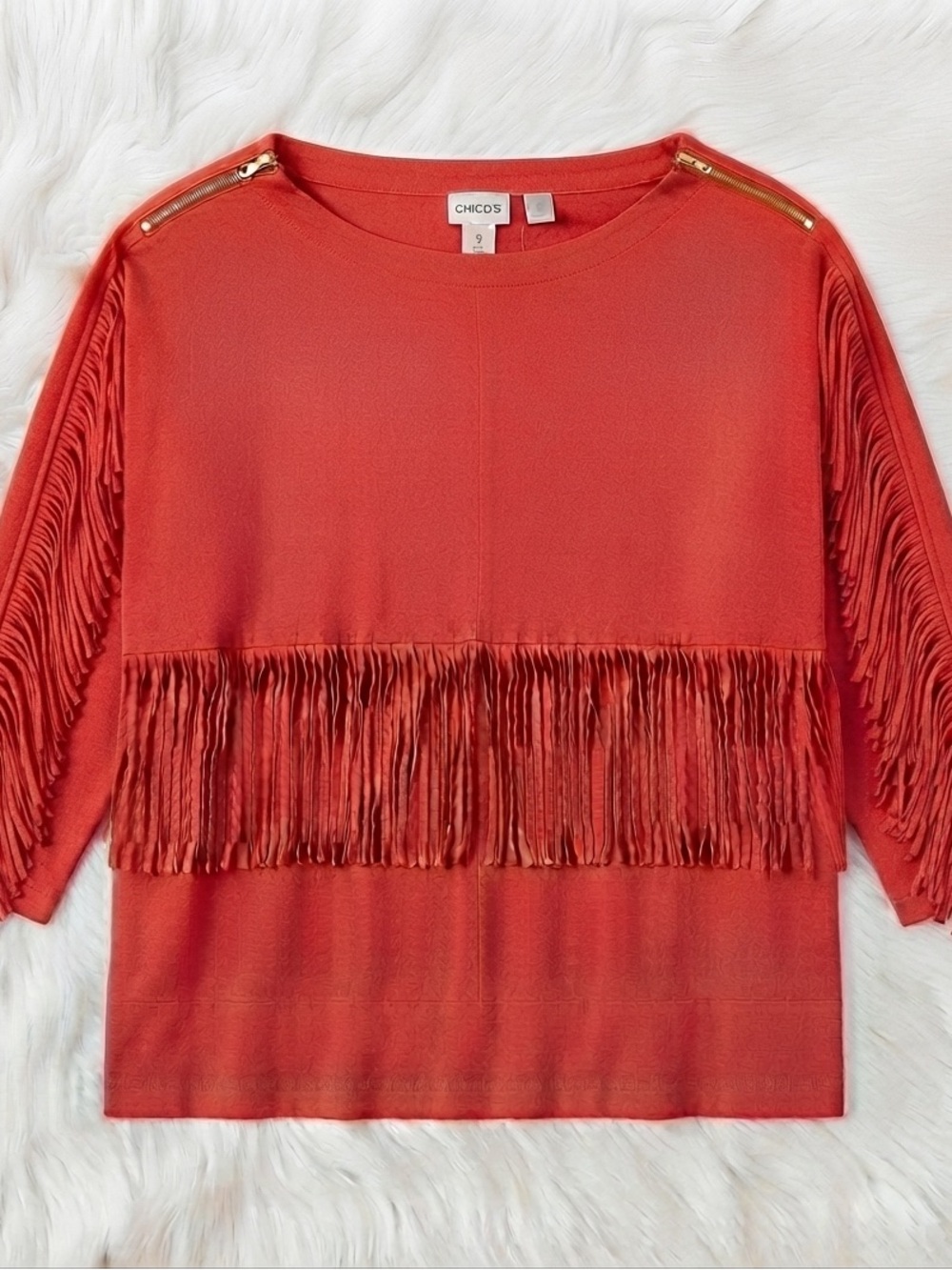 Chico's Girls' Red Fringe Pullover Top